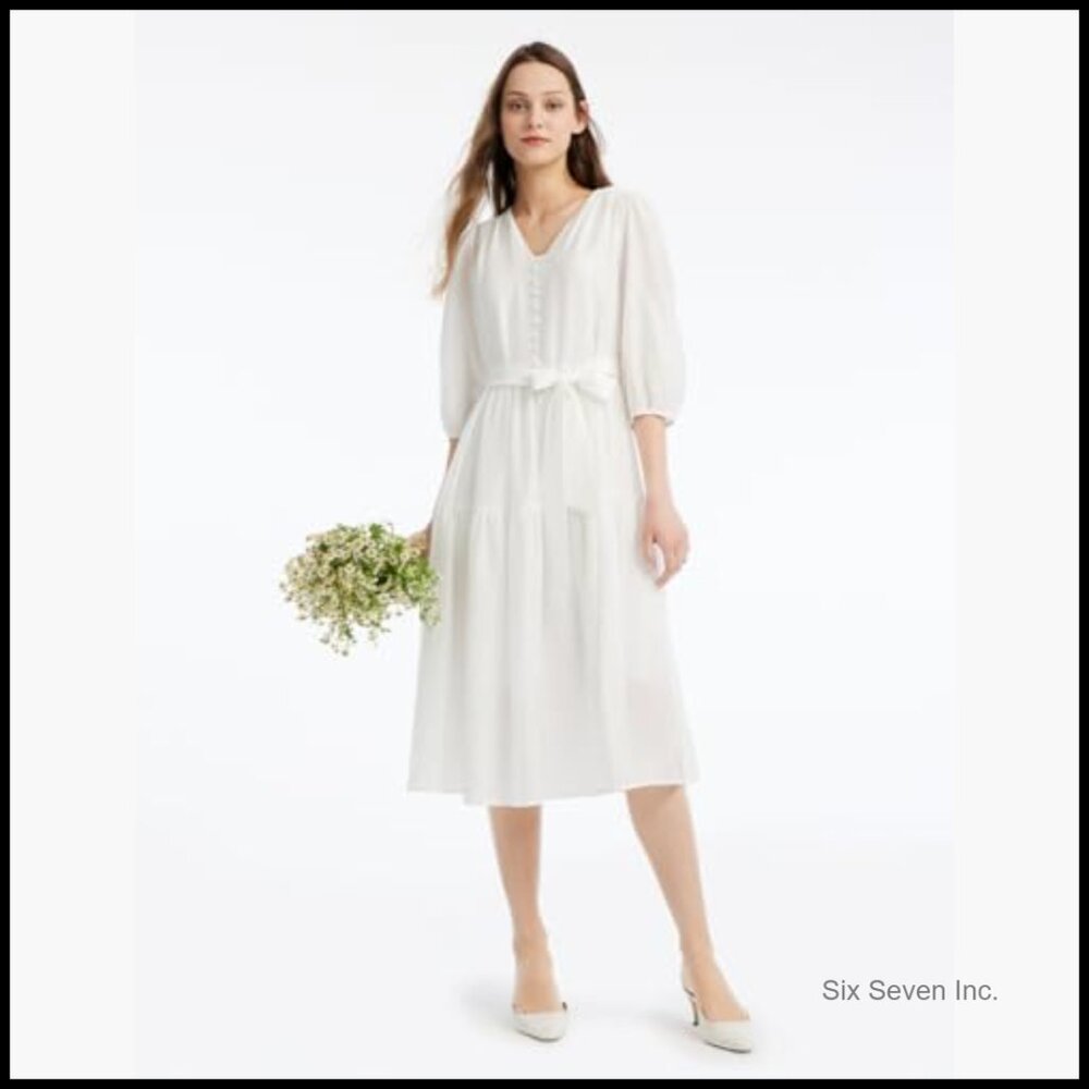 Acetate 3/4 Sleeve V-Neck Wrap Midi Dress Wedding Guest Casual - Picture 2 of 6